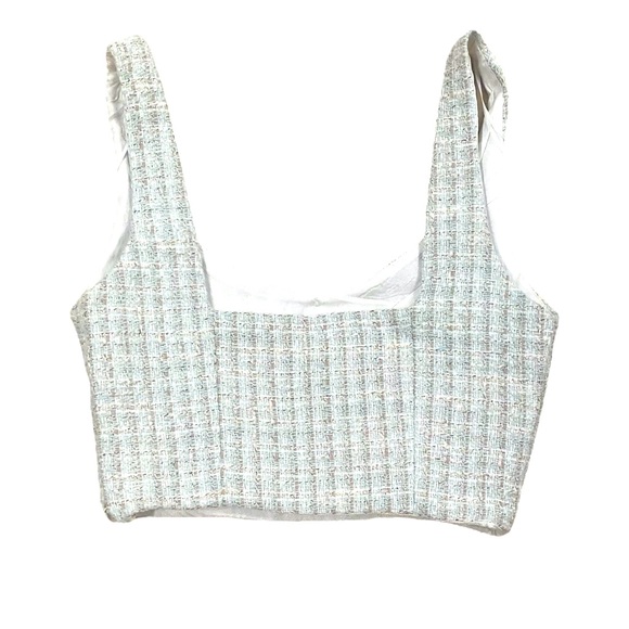 ZARA Tweed Textured Lined Crop Top Blue Subtle Silver Streaks NWT XS - Picture 2 of 7